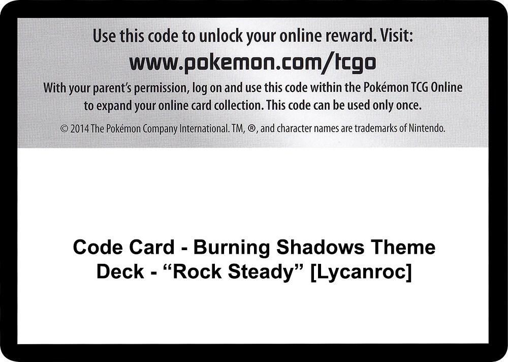 Code Card - Burning Shadows Theme Deck - "Rock Steady" [Lycanroc]