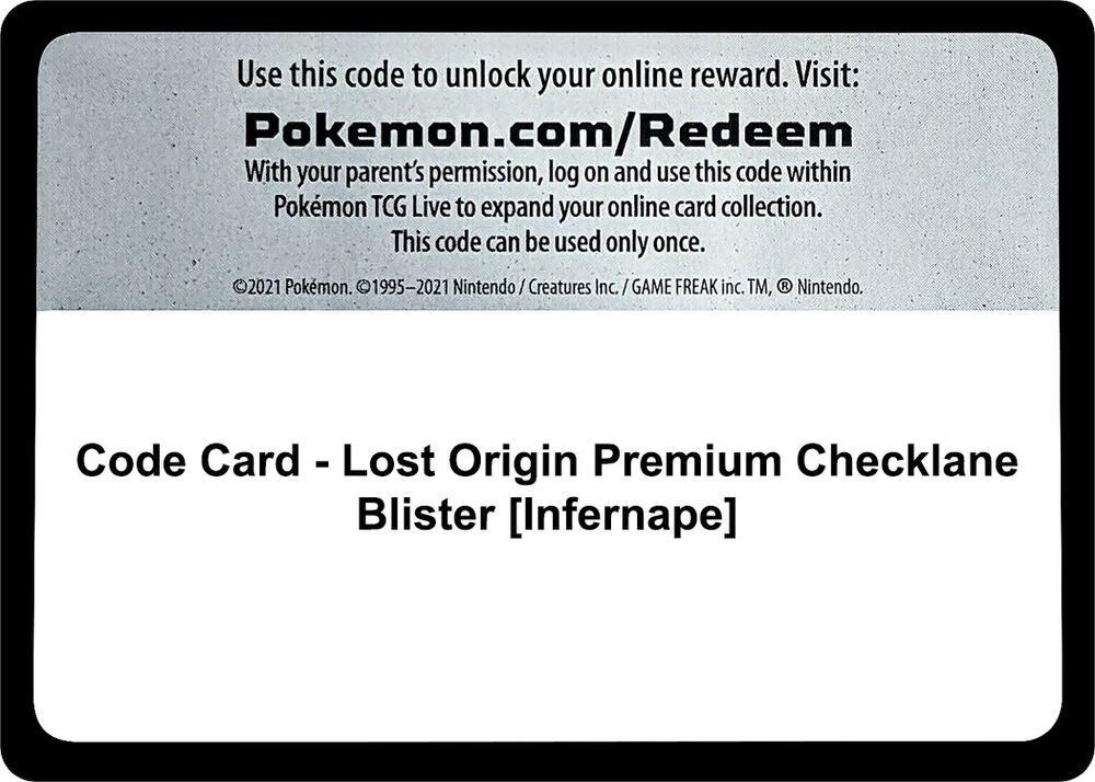 Code Card - Lost Origin Premium Checklane Blister [Infernape]