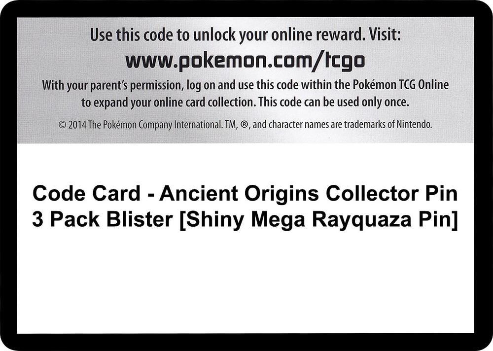 Code Card - Ancient Origins Collector Pin 3 Pack Blister [Shiny Mega Rayquaza Pin]