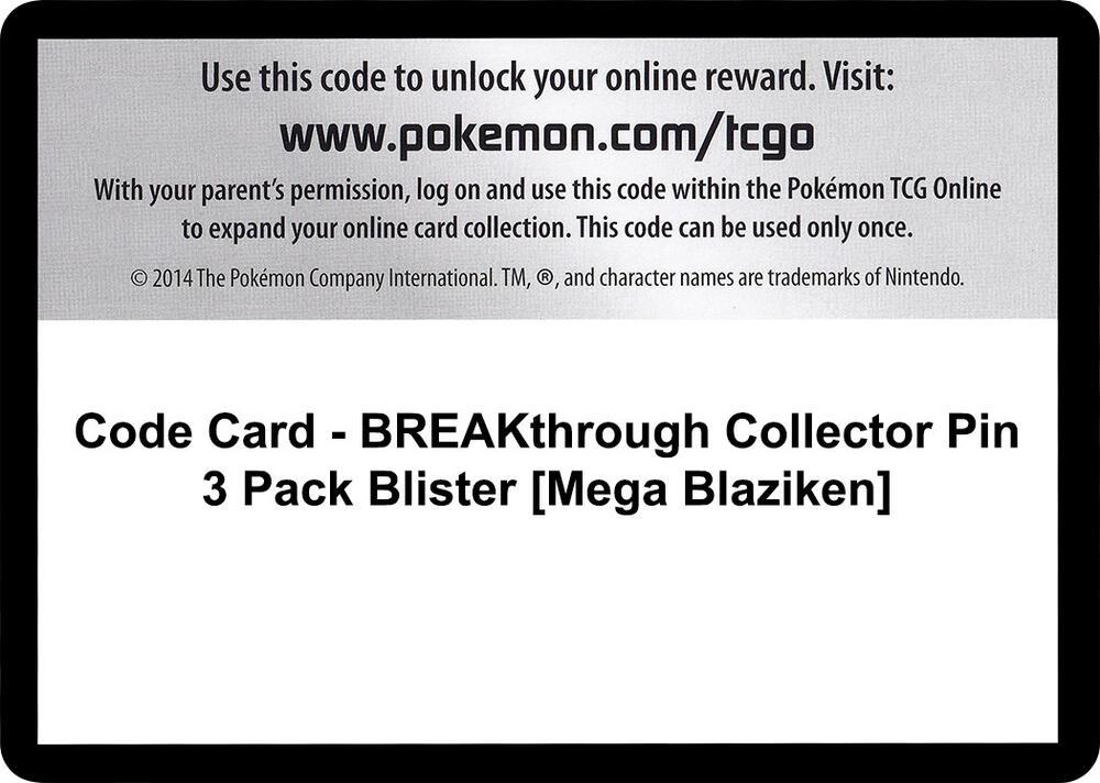 Code Card - BREAKthrough Collector Pin 3 Pack Blister [Mega Blaziken]