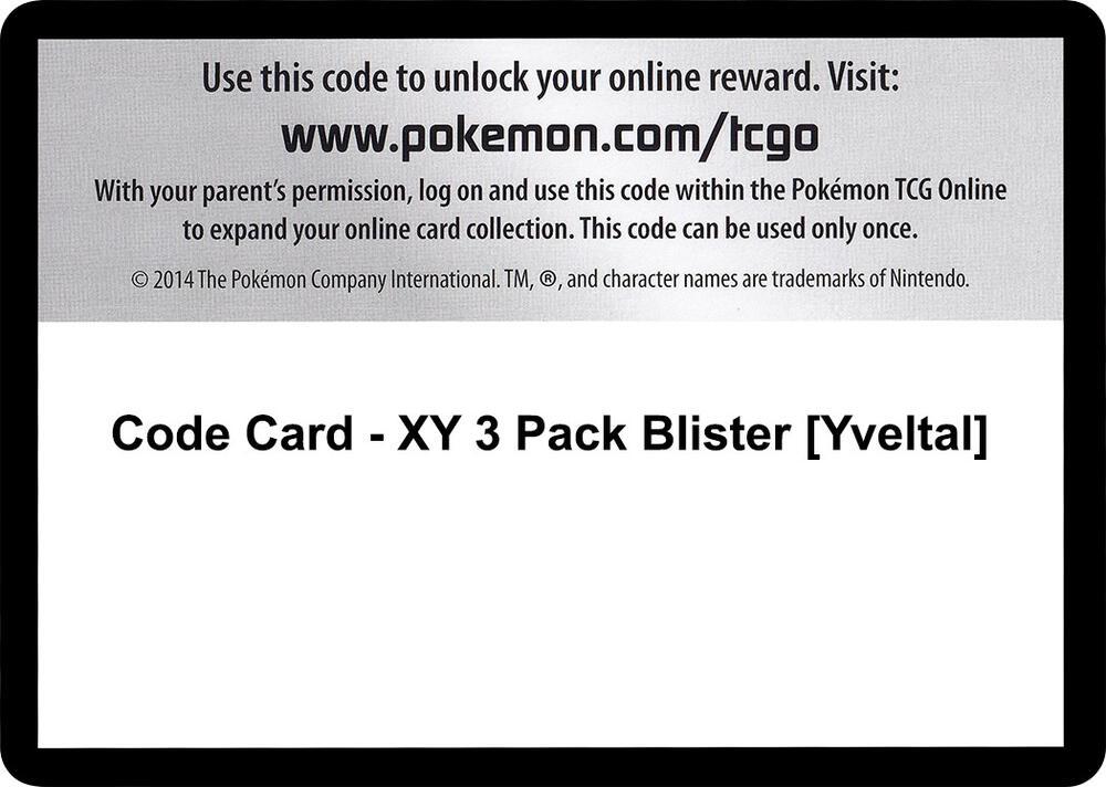 Code Card - XY 3 Pack Blister [Yveltal]