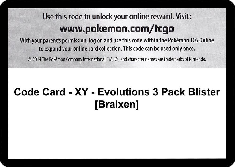 Code Card - XY - Evolutions 3 Pack Blister [Braixen]
